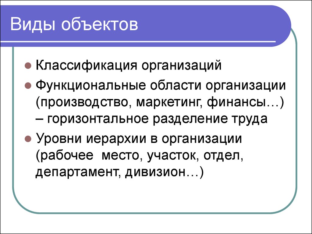 Внешний вид объекта. Виды объектов. Вид объекта организации. Виды предметов. Организация как объект менеджмента. Классификация организаций.