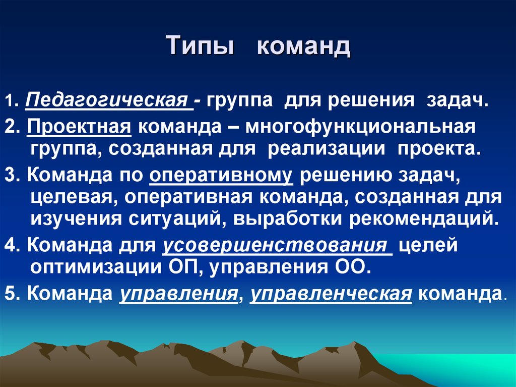 Педагогическая группа. Типы команд. Типы команд в менеджменте. Типы команд в психологии. Понятие команды, типы команд.