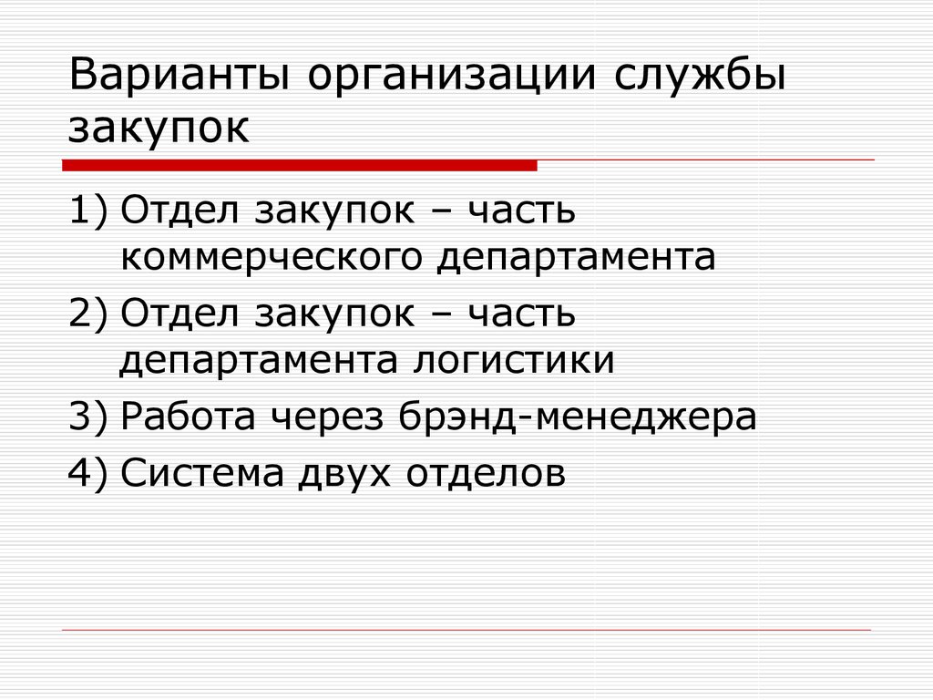 Служба покупок. Варианты организации службы.