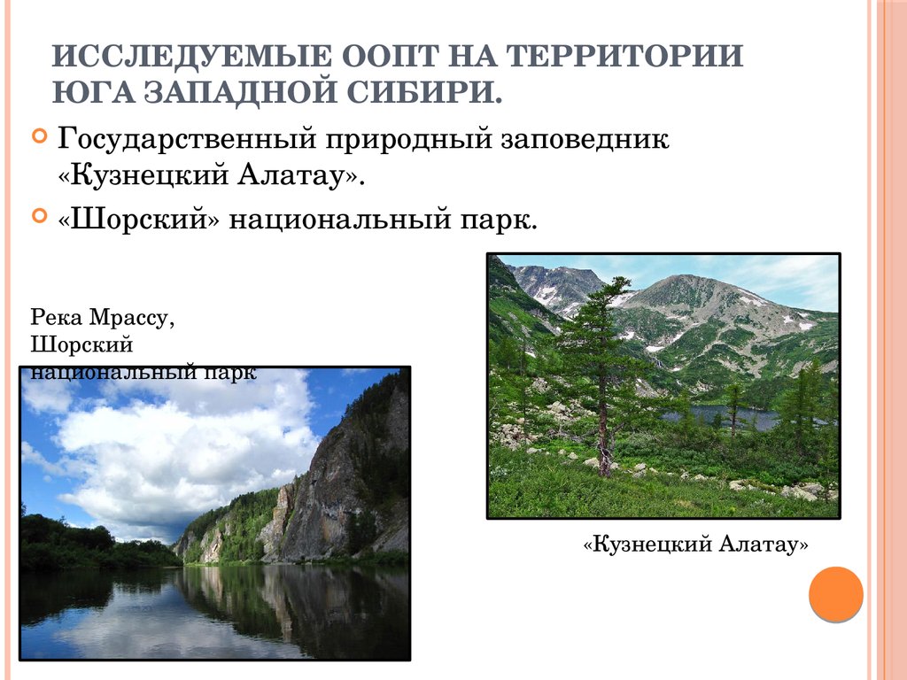 Исследуемые ООПТ на территории юга Западной Сибири.