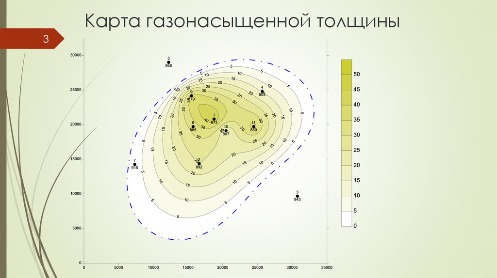 Карта нефтенасыщенных толщин пласта составляется только в пределах залежи на основе карты