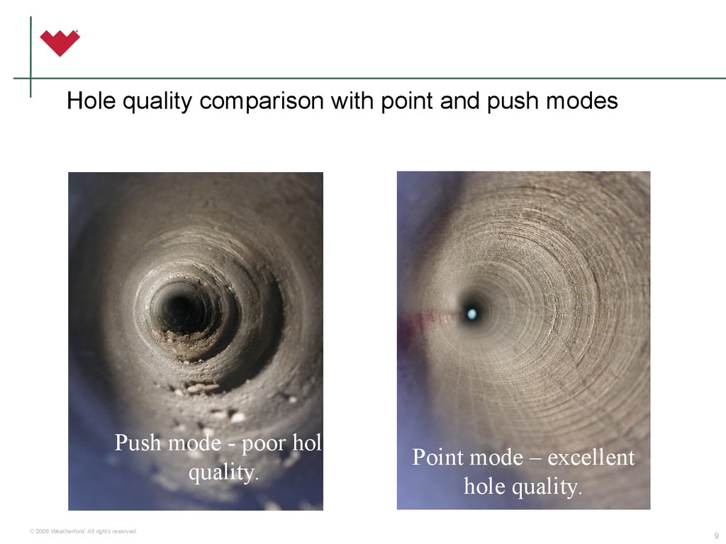 Hole quality comparison with point and push modes