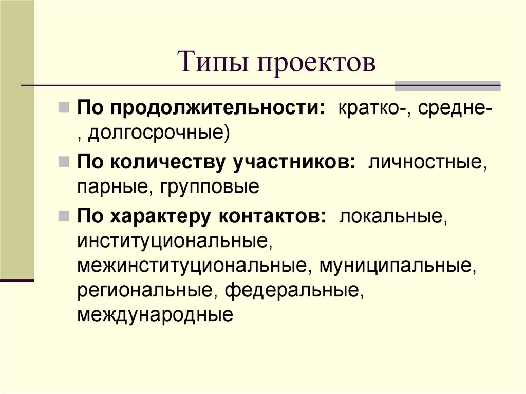 Виды проекта по продолжительности