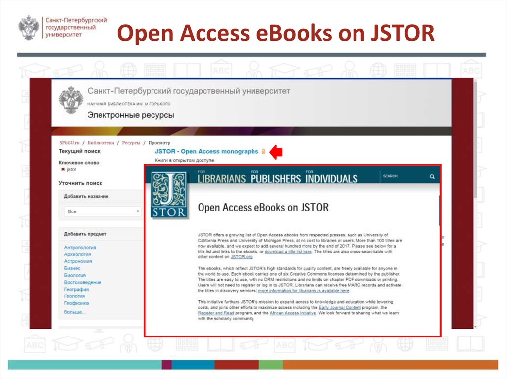 Open Access eBooks on JSTOR