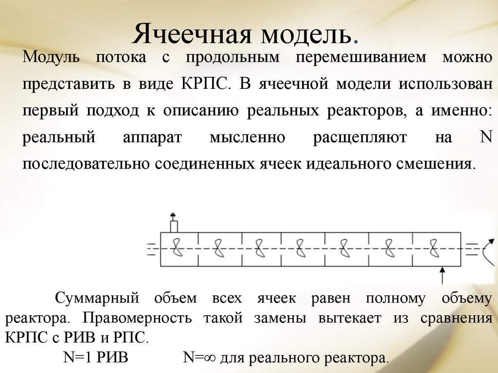 Модуль поток. Ячеечная модель реактора. Ячеечная модель структуры потоков. Параметры ячеечной модели. Математическая модель для реактора ячеечной модели.