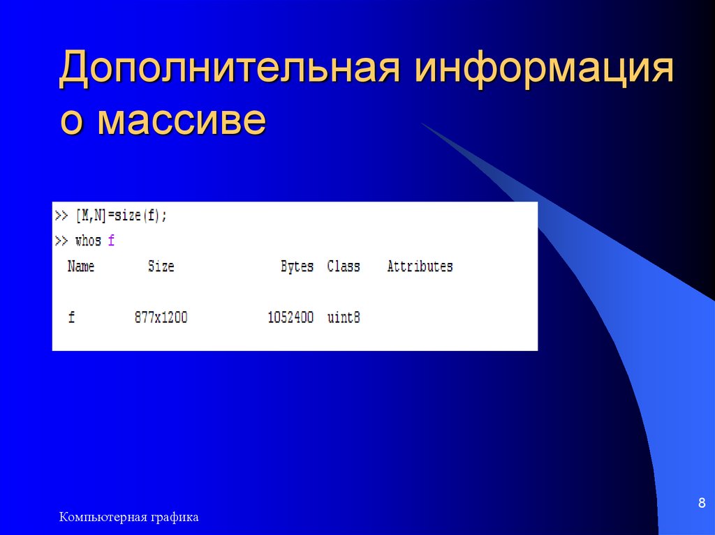 Дополнительная информация о массиве