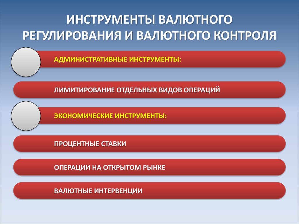 ИНСТРУМЕНТЫ ВАЛЮТНОГО РЕГУЛИРОВАНИЯ И ВАЛЮТНОГО КОНТРОЛЯ