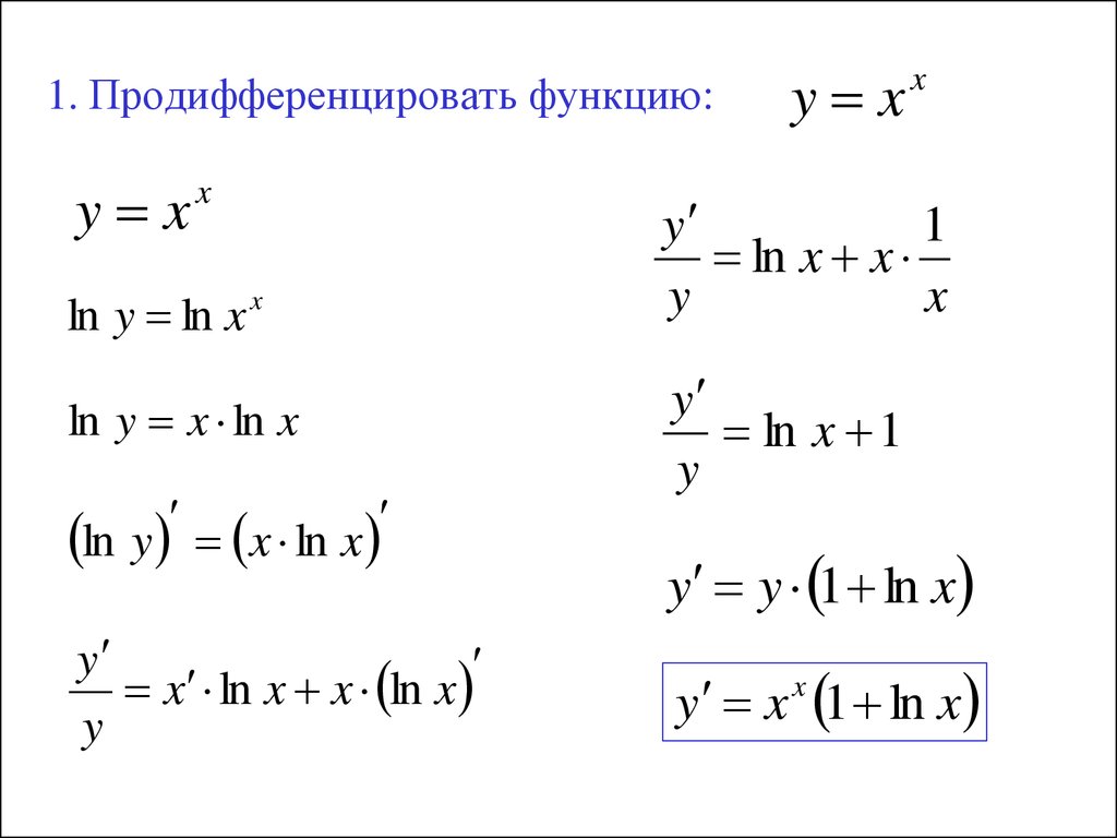 Формула логарифмирования производной. Продифференцировать функцию. Метод логарифмирования производных. Продифференцировать функцию по х. Продифференцировать данные функции.