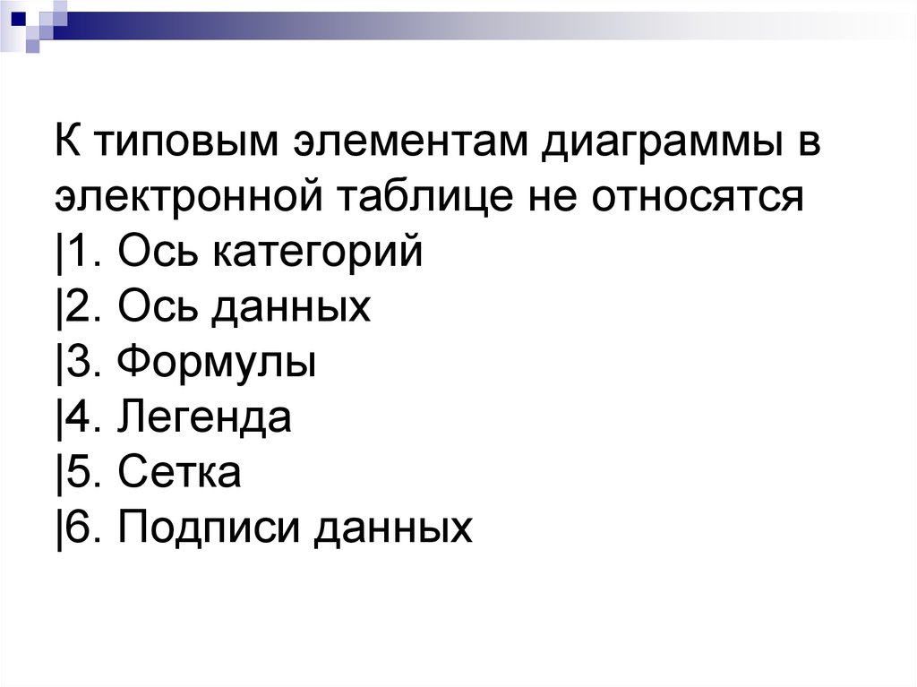 Что не является типовой диаграммой в таблице. К табличным процессорам относятся. К типовым элементам относятся. Формула в электронных таблицах не может включать. Что относится к типовым деталям.