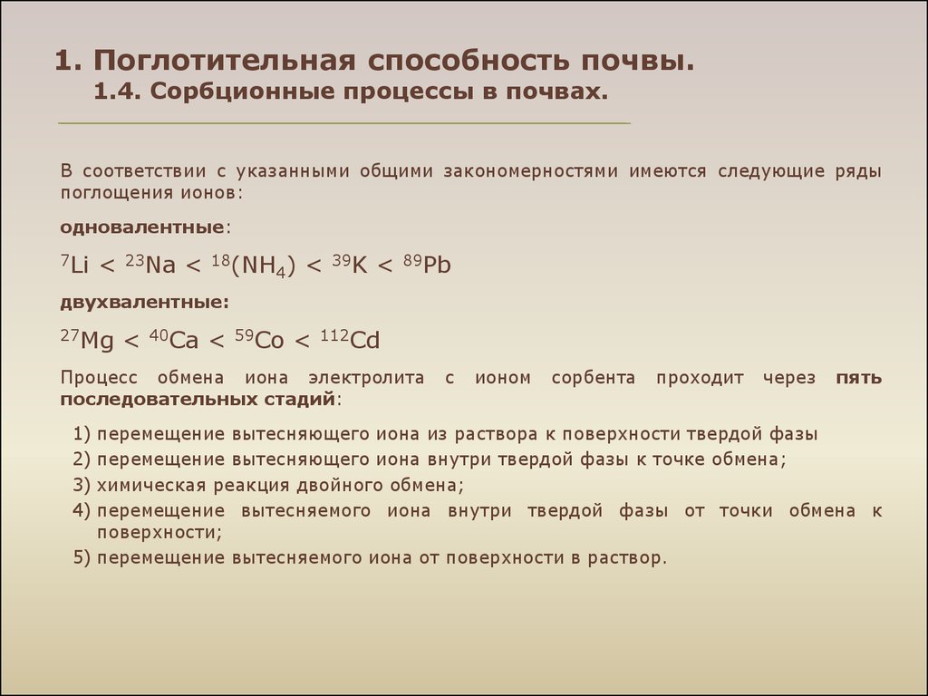 Виды поглотительной способности почв