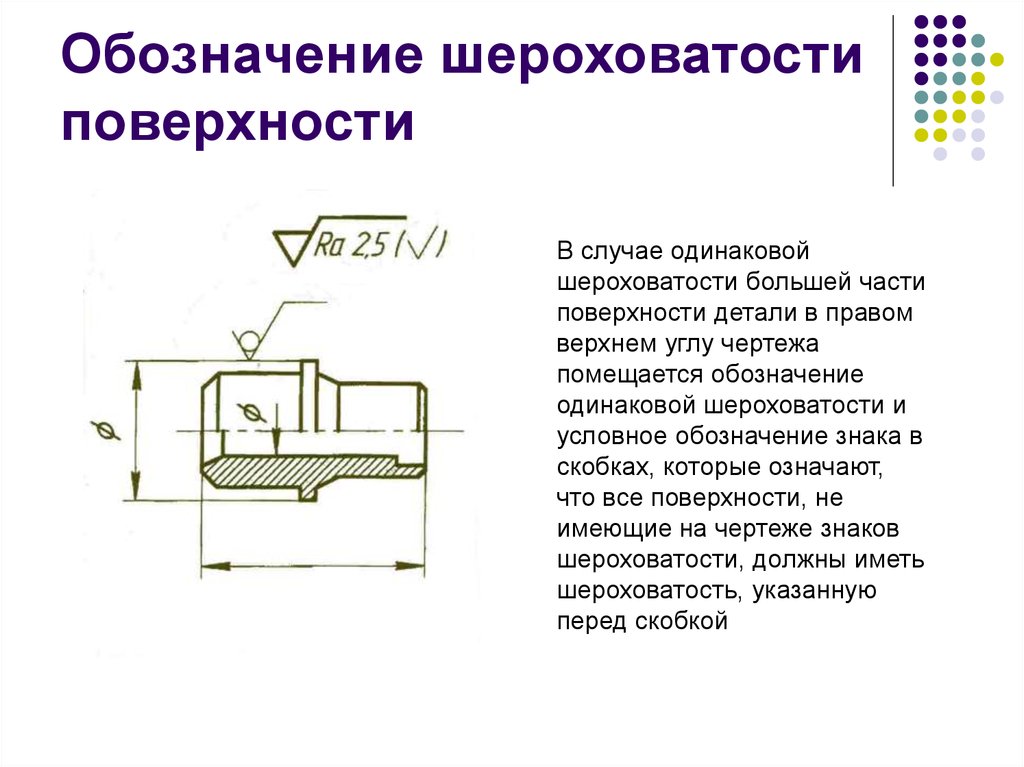 Обозначения поверхности. Как на чертеже обозначается шероховатость поверхности детали. Пример нанесения шероховатости поверхности на чертеже. Чертеж детали с указанием шероховатости поверхности. Обозначение шлифованной поверхности на чертеже ГОСТ.