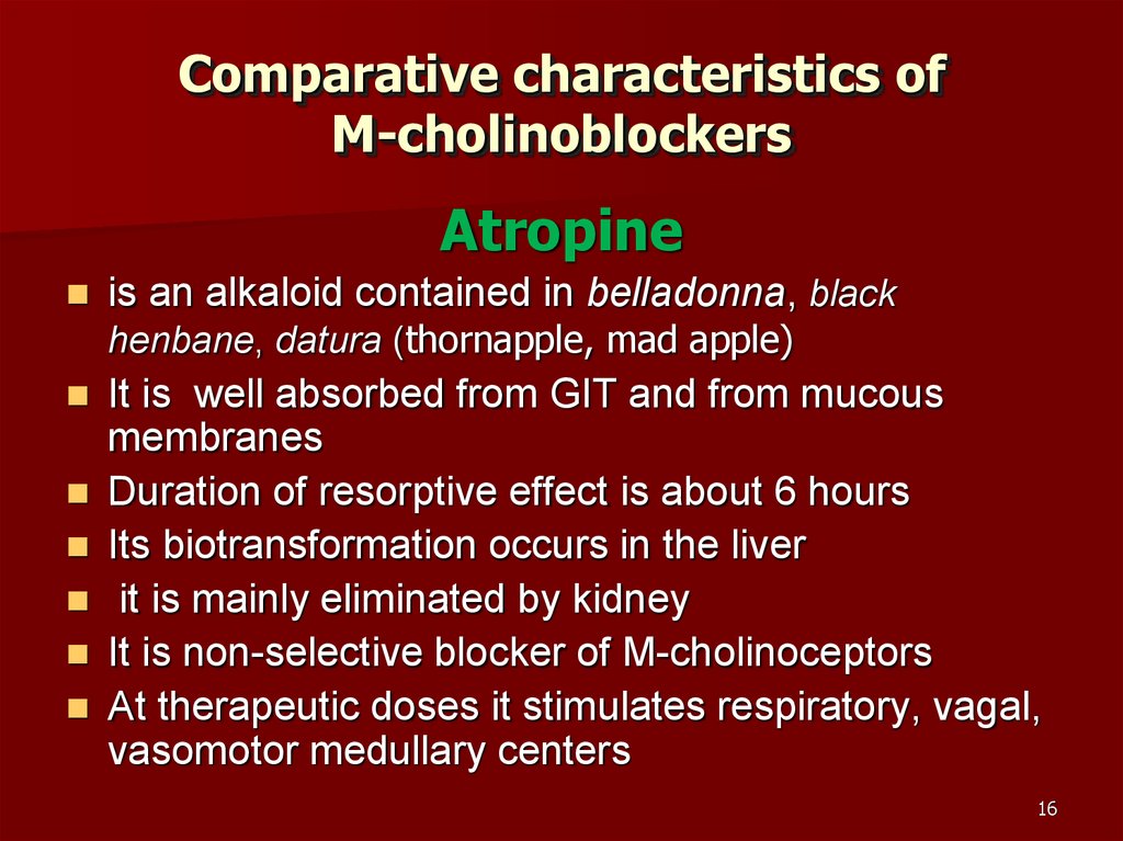 Comparative characteristics of М-cholinoblockers
