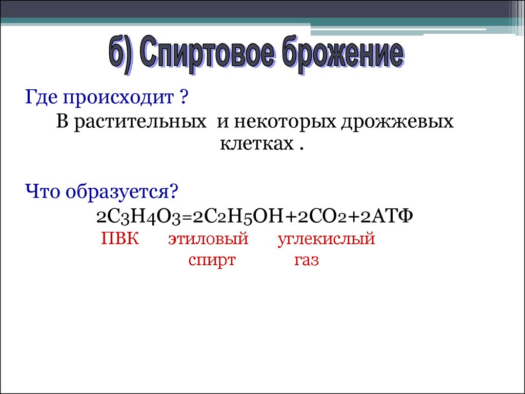 C6h12o6 спиртовое брожение. Спиртовое брожение ПВК. Спиртовое брожение в клетках дрожжей. Катаболизм спиртовое брожение. Где происходит спиртовое брожение.