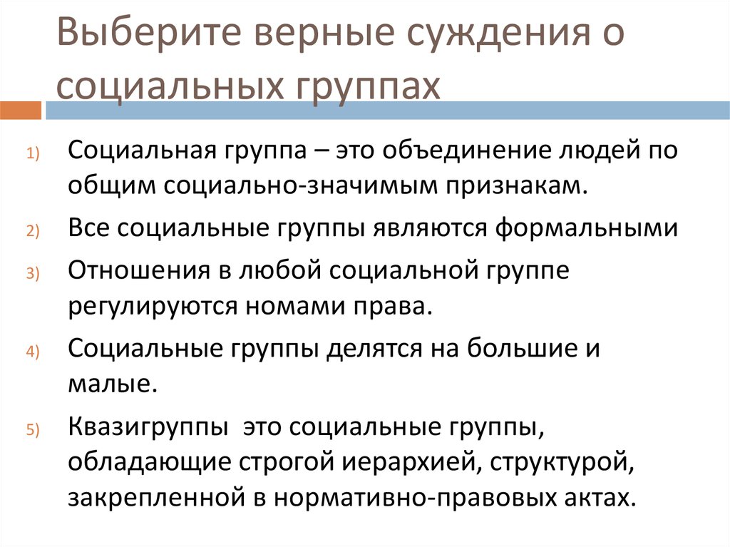 Укажите верные суждения о социальной группе