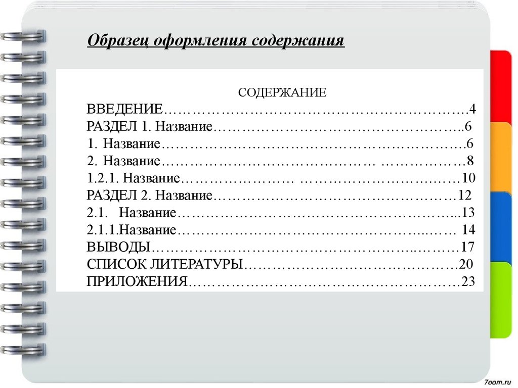 Как правильно писать содержание в проекте