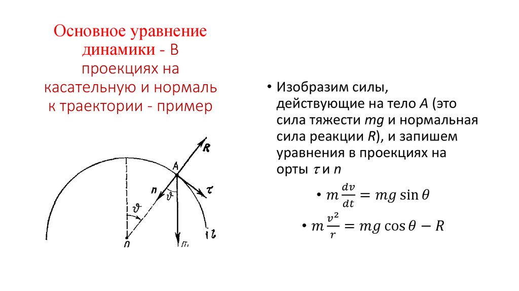 Основное уравнение динамики - В проекциях на касательную и нормаль к траектории - пример