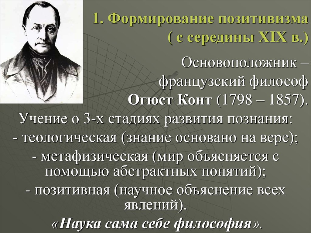 Первое формирование. Основоположники позитивизма:. Основатель позитивизма. Родоначальник позитивизма. Конт основоположник позитивизма.