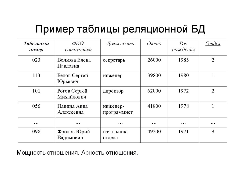 Что может содержаться в записи файла реляционной базы данных