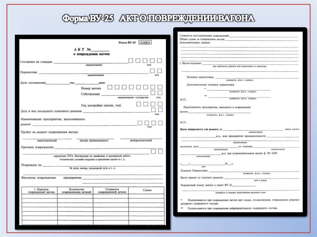 Акт формы 25. Форма ву 25 РЖД. Ву-25 форма акт о повреждении вагона. Акт формы ву 25 заполненная. Акт о повреждении вагона.