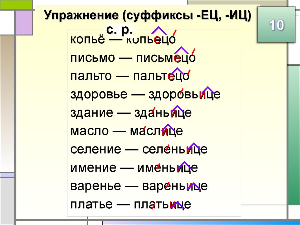 Суффиксы ец иц