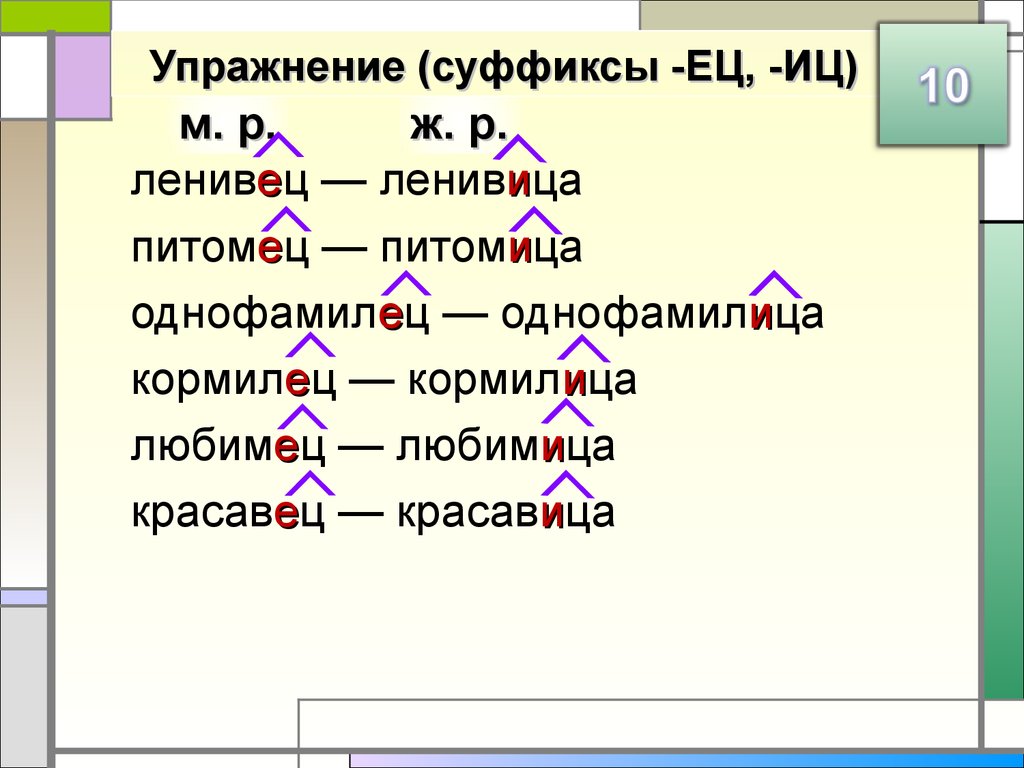 Суффикс ец иц средний род. Слова с суффиксом ИЦ. Слова с суффиксом ец. Слова с суффиксом Еф. Суффиксы ец ИЦ.