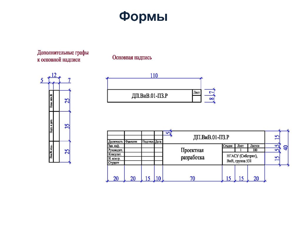 Графы основной надписи чертежа