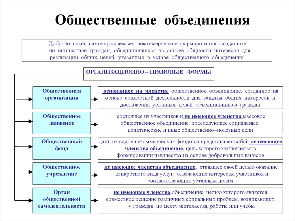 Организованный это какой. Общественные объединения Конституционное право. Виды общественных объединений в РФ. Классификация общественных объединений схема. Виды общественных объединений по законодательству РФ..