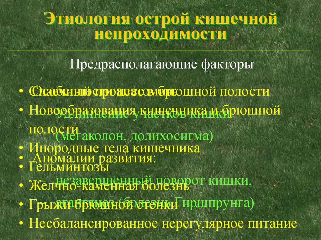 Острая кишечная непроходимость опухолевой этиологии тесты нмо. Этиопатогенез острой кишечной непроходимости. Острая кишечная непроходимость этиология. Предрасполагающие факторы кишечной непроходимости. Кишечная непроходимость этиология.