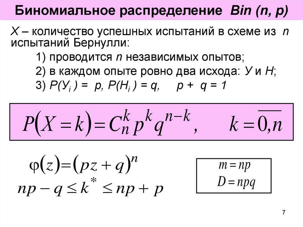 Дисперсия биномиального распределения формула