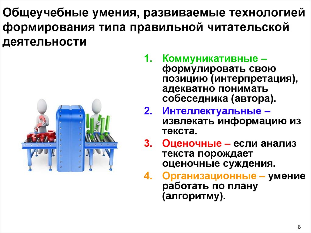 Общеучебные интеллектуальные умения. Технология формирования типа правильной читательской деятельности. Общеучебные умения. Коммуникативная деятельность читательский клуб.