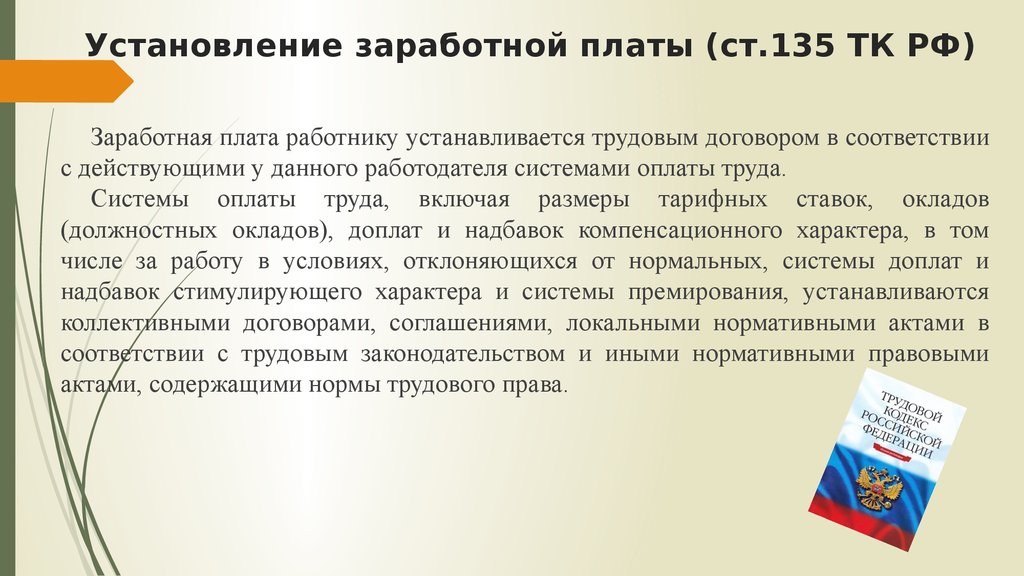 Установление заработной платы (ст.135 ТК РФ)