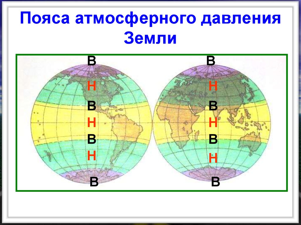 Какими цифрами на рисунке обозначены пояса низкого атмосферного давления