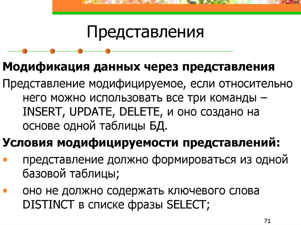 Каким должно быть представление. Модифицирующие представления. О представления или представлении. Модифицируемые представления в SQL. Немодифицированное и Модифицированное представление.