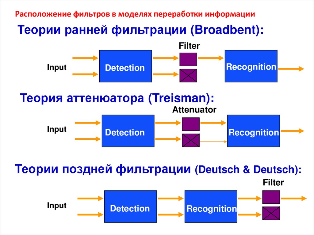 Блок схема внимания как ранней селекции информации