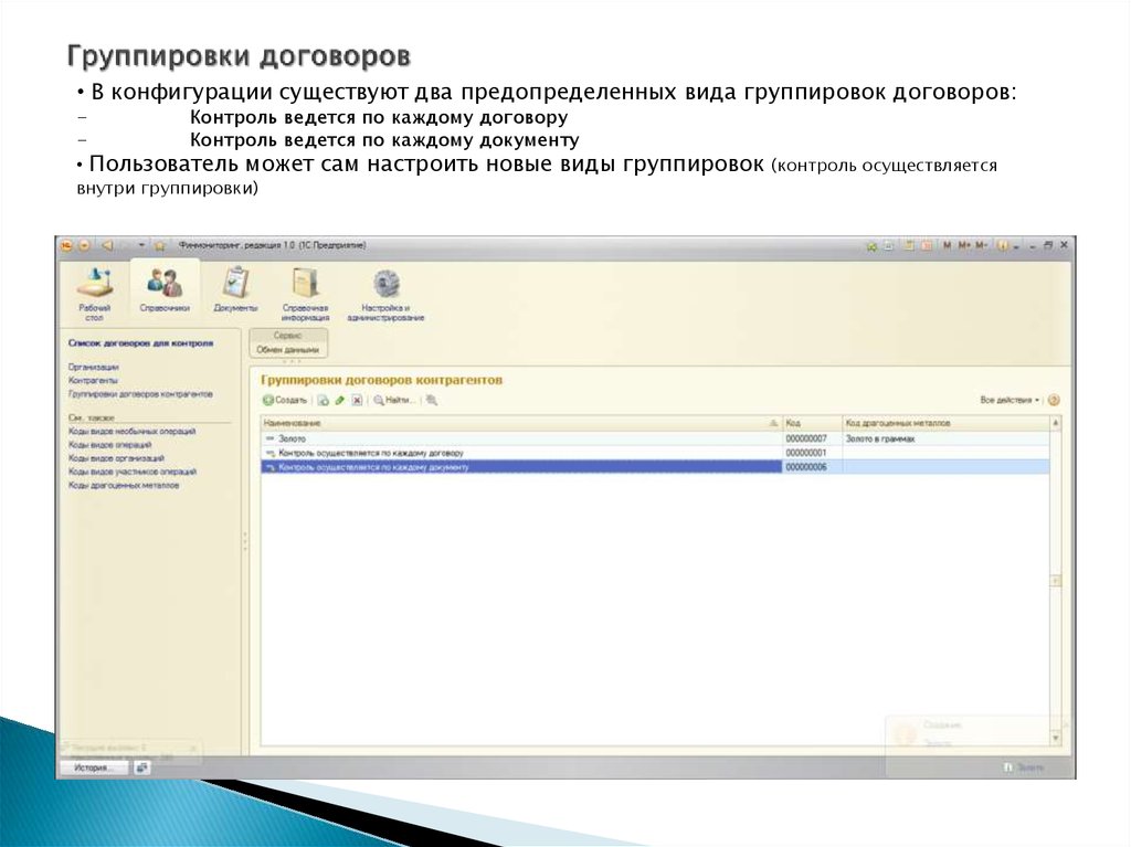 Группировки договоров