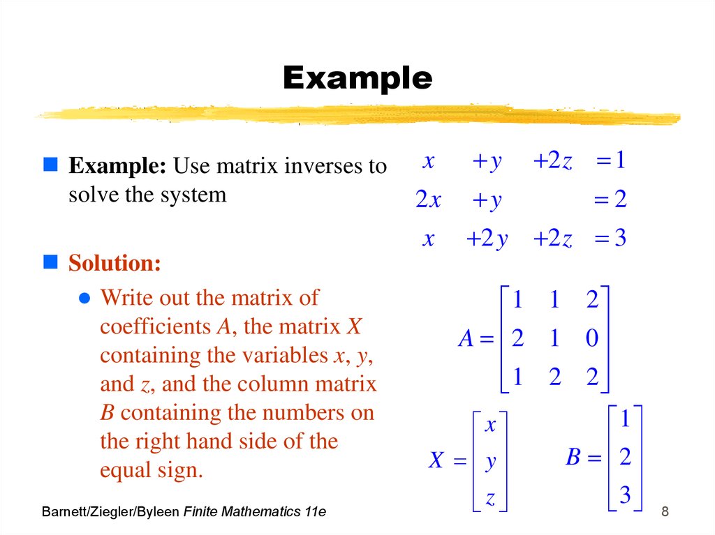 solution of linear equation systems with matrix operations