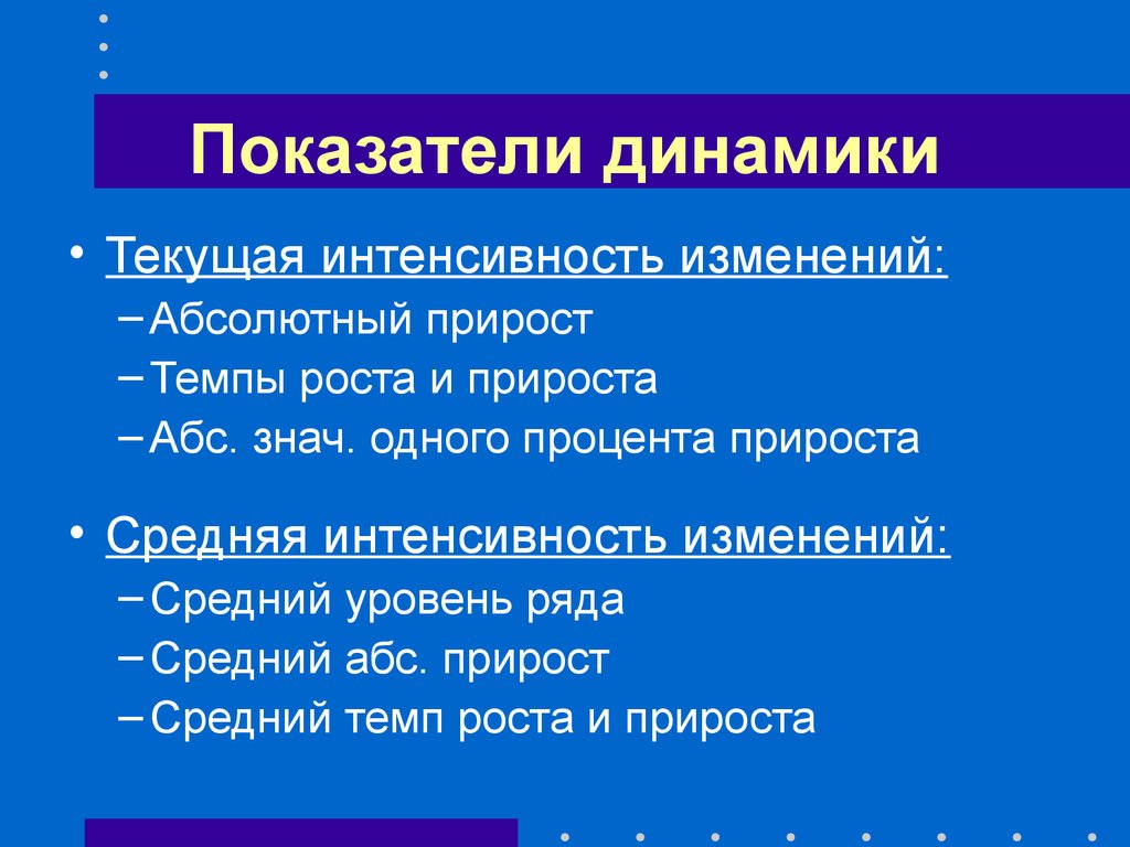 Динамические показатели. Динамика для презентации. Показатели изменения уровней рядов динамики. Показатели изменения уровней динамического ряда. Показатели анализа ряда динамики (интенсивности и средние)..