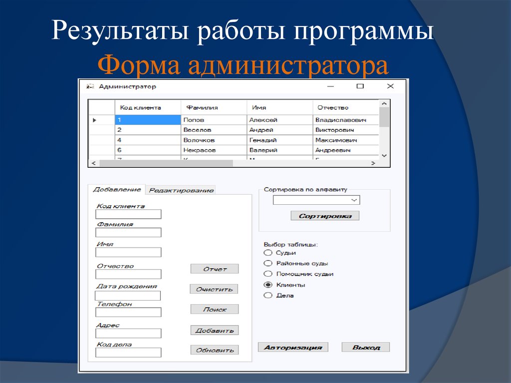 Информационная программа пользователя. Форма программы. Приложение форма. Интерфейс администратора. Программные формы.