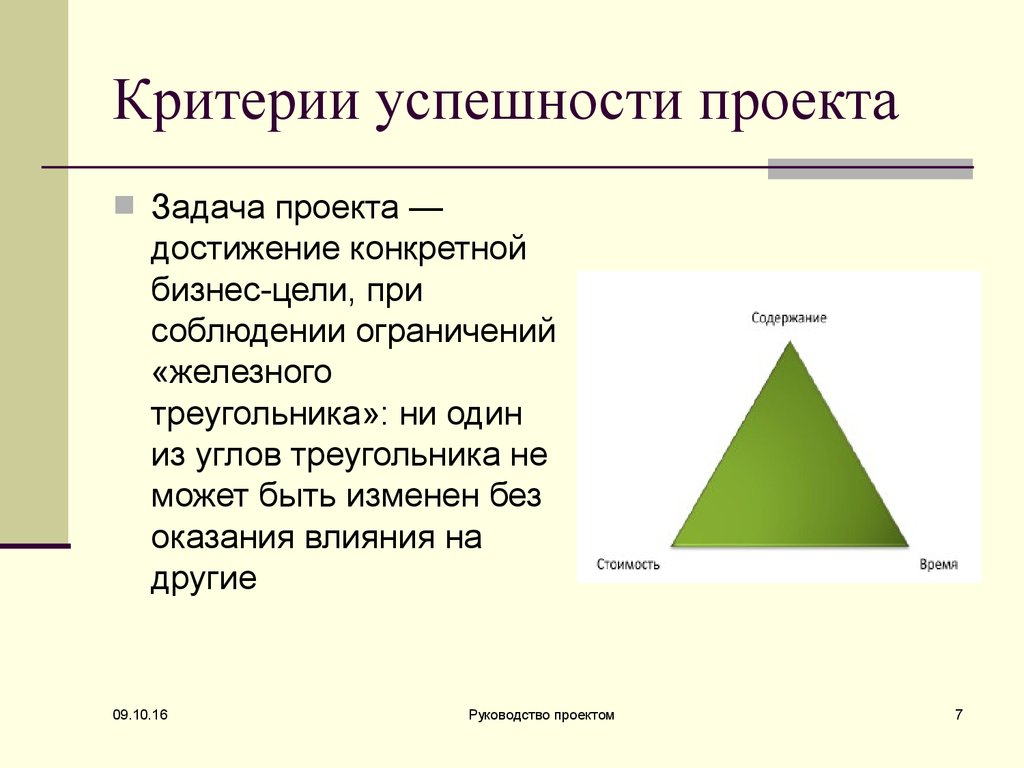 Основные критерии успешности проекта