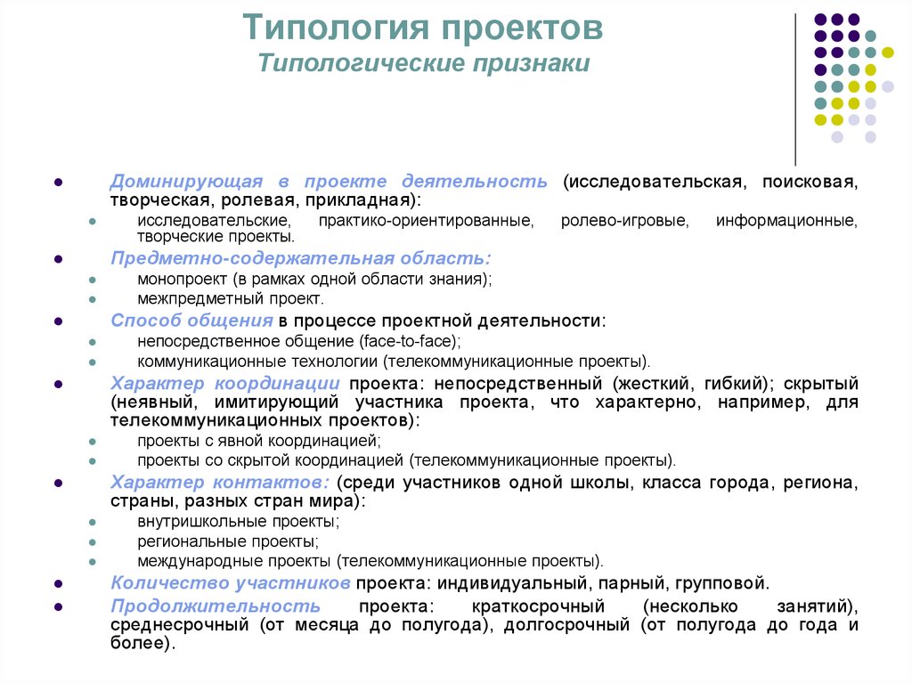 Общие требования к созданию проекта типология проектов и их структура