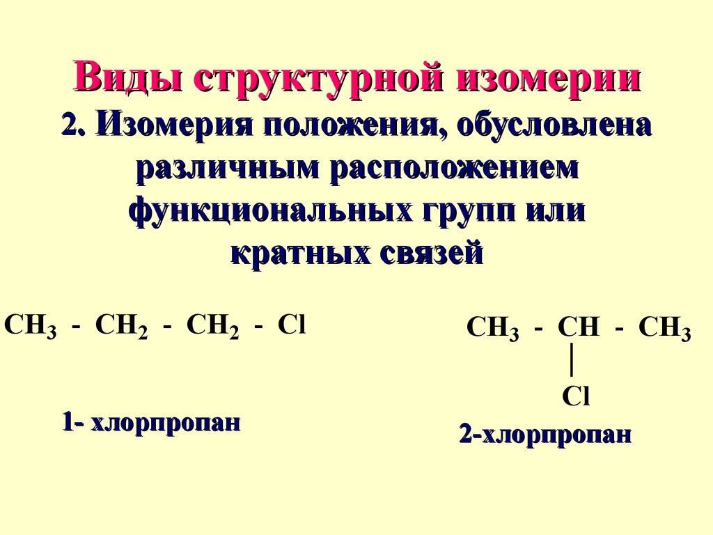 Виды структурной изомерии 2. Изомерия положения, обусловлена различным расположением функциональных групп или кратных связей