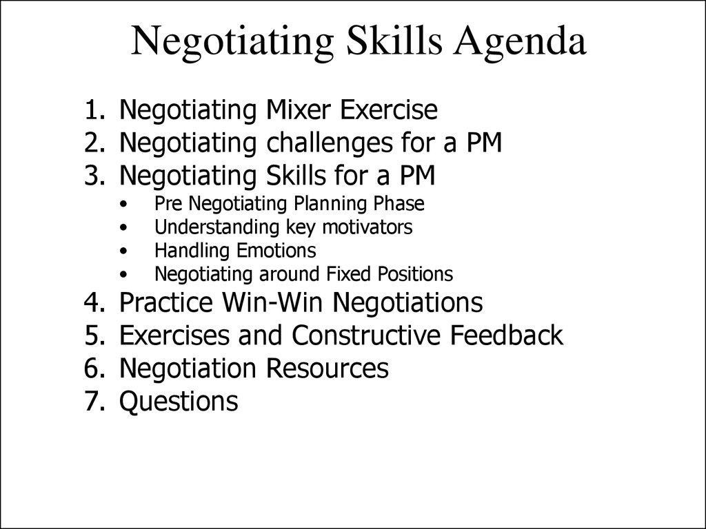 Negotiating Skills Agenda
