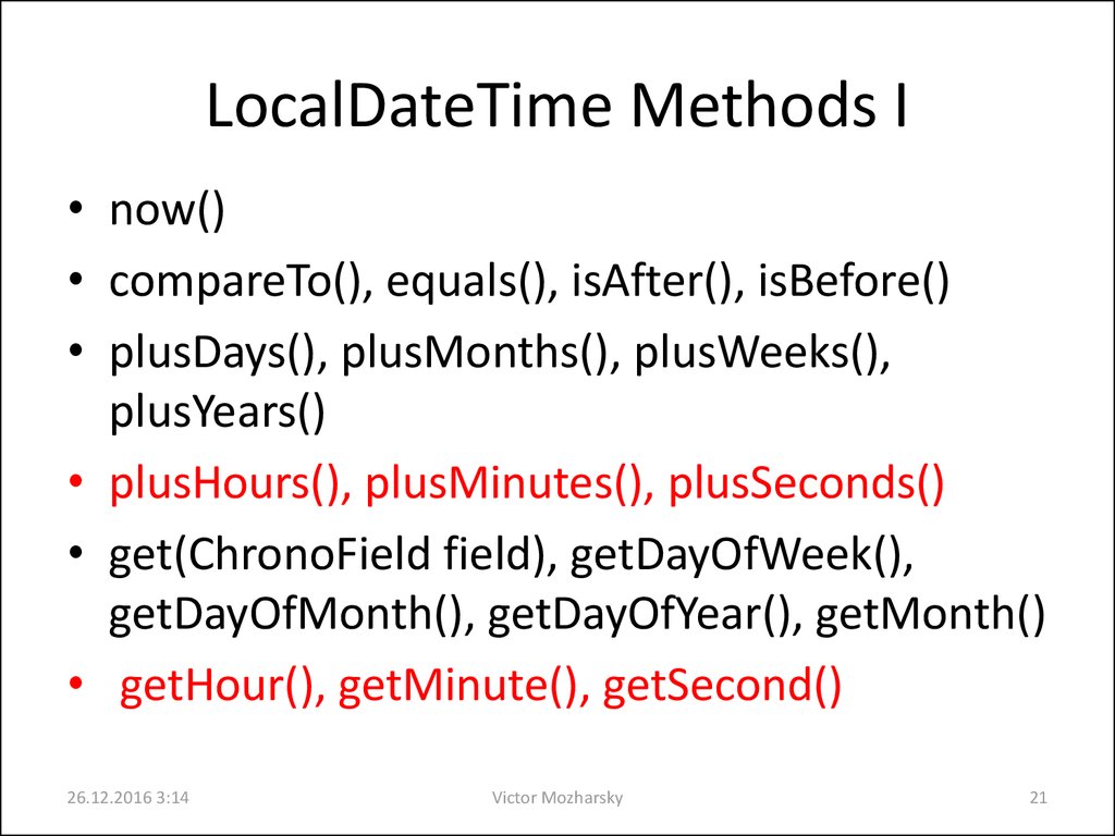LocalDateTime Methods I