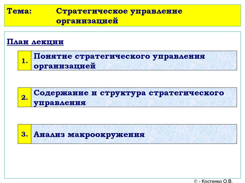 Лекция по теме Стратегическое планирование организации: стратегический анализ