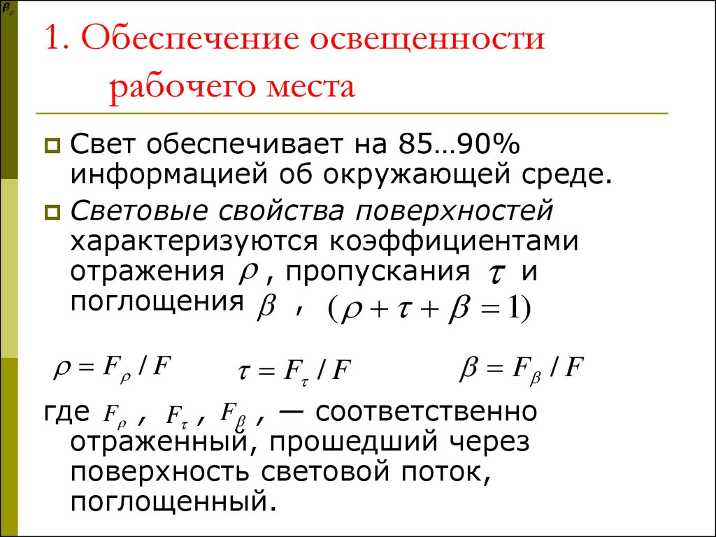 Коэффициенты пропускания отражения и поглощения. Освещенность и ее законы. Сформулируйте закон освещенности. Законы освещенности кратко.