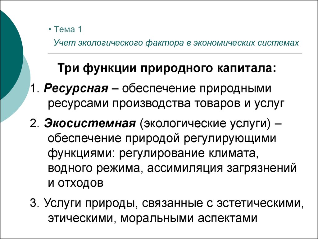 Характеристики природного капитала