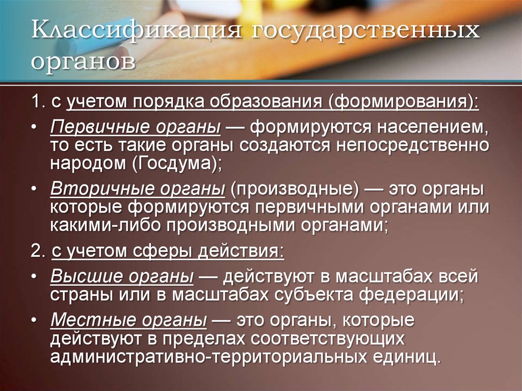 Классификация государственных органов