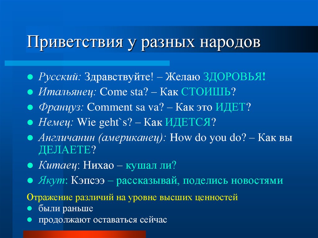 Этикет приветствия в русском языке