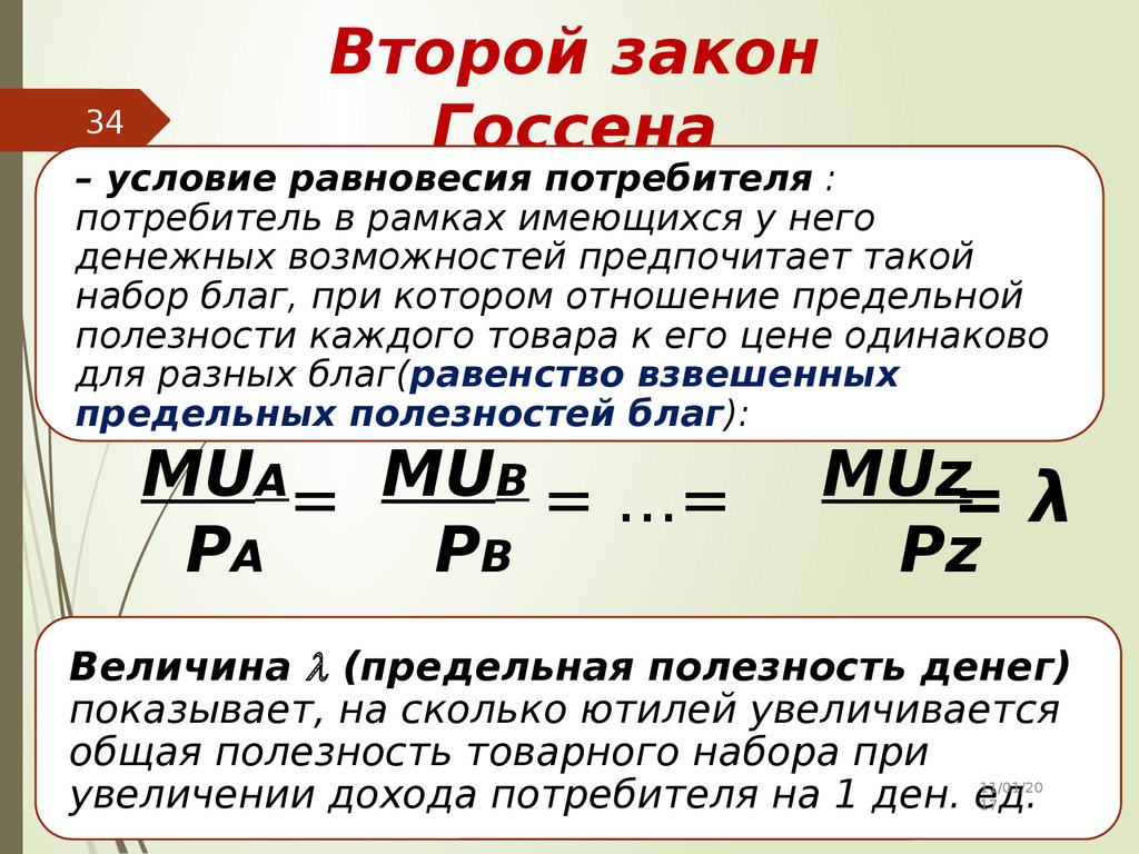 Предельная полезность законы госсена