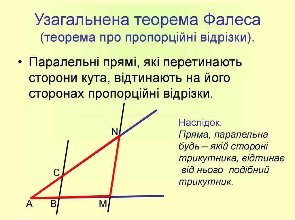 Узагальнена теорема Фалеса (теорема про пропорційні відрізки).